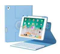 QYiiD Étui clavier rétroéclairé rotatif pour iPad 9e/8e/7e génération 10,2" 2021/2020/2019, clavier sans fil rétroéclairé amovible avec coque de support hybride transparente pour Pro 10.5/Air 3, bleu