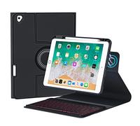 QYiiD Étui clavier rétroéclairé rotatif pour iPad 9e/8e/7e génération 10,2" 2021/2020/2019, clavier sans fil rétroéclairé amovible avec coque de support hybride transparente pour Pro 10.5/Air 3, noir