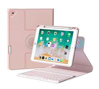 QYiiD Étui clavier rétroéclairé rotatif pour iPad 9e/8e/7e génération 10,2" 2021/2020/2019, clavier sans fil rétroéclairé amovible avec coque de support hybride transparente pour Pro 10.5/Air 3, rose
