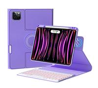 QYiiD Étui clavier rétroéclairé rotatif pour iPad Air 5e/4e génération 11"/iPad Pro 11 (2022/2021/2020), clavier sans fil détachable rétroéclairé 7 couleurs avec coque de support hybride transparente