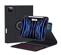 QYiiD Étui clavier rétroéclairé rotatif pour iPad Air 5e/4e génération 11"/iPad Pro 11 (2022/2021/2020), clavier sans fil détachable rétroéclairé 7 couleurs avec coque de support hybride transparente