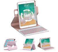 QYiiD Étui clavier rotatif pour iPad 9e/8e/7e génération 10,2" 2021/2020/2019, coque de fixation magnétique rotative avec porte-crayon, clavier rétroéclairé amovible pour Pro 10.5/Air 3, rose