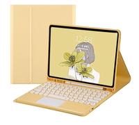 QYiiD Étui de clavier avec pavé tactile pour Galaxy Tab S8/Tab S7 11" (SM-X700/X706/T870/T875/T878), étui folio fin avec joli clavier rond sans fil avec porte-stylo S, jaune