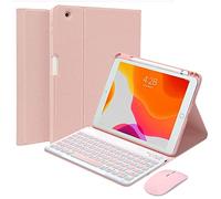 QYiiD Étui de clavier éclairé avec souris pour iPad Mini 7,9" 5/4/3/2/1, clavier QWERTZ amovible, étui en cuir PU, porte-stylo, rose