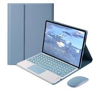 QYiiD Étui de clavier pour Huawei MatePad 11 2021 11", housse de clavier folio avec jolie touche ronde sans fil amovible, clavier et souris tactiles amovibles, bleu