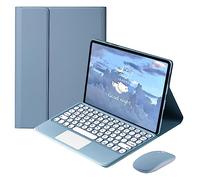 QYiiD Étui de clavier pour pavé tactile avec souris pour Xiaomi Pad 5/Pad 5 Pro 11" 2021, housse de clavier folio avec jolie touche ronde et clavier tactile amovible sans fil, bleu
