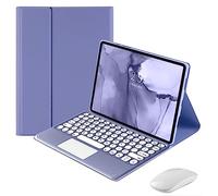 QYiiD Étui de clavier pour pavé tactile avec souris pour Xiaomi Pad 5/Pad 5 Pro 11" 2021, housse de clavier folio avec jolie touche ronde et clavier tactile amovible sans fil, violet