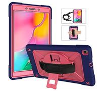 QYiiD Étui pour Galaxy Tab A 8.4 2020 SM-T307 Enfant ou Adult Coque de Robuste ave Rotation de 360° Support, Dragonne pour Samsung Galaxy Tab A 8.4 Pulgada 2020 Model SM-T307 (NavyBleu+Rosa)