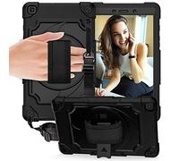 QYiiD Étui pour Galaxy Tab S6 Lite Enfant ou Adult Coque de Robuste ave Rotation de 360° Support, Dragonne pour Samsung Galaxy Tab S6 Lite 10.4 Pulgada 2020 SM-P610/P615 (Noir+Noir)
