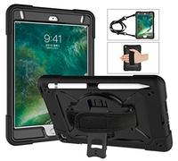 QYiiD Étui pour iPad Mini 5/Mini 4 Enfant ou Adult Coque de Robuste avec Porte-Stylet, Support Pivotant, Dragonne pour iPad Mini 5e/4e Génération A2133/A2124/A2126/A2125/A1538/A1550 (Noir+Noir)