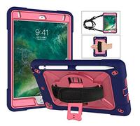 QYiiD Étui pour iPad Mini 5/Mini 4 Enfant ou Adult Coque de Robuste avec Porte-Stylet, Support Pivotant, Dragonne pour iPad Mini 5e/4e Génération A2133/A2124/A2126/A2125/A1538/A1550 (NavyBleu+Rosa)