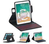 QYiiD Rétroéclairé Clavier Coque pour iPad 9.7", iPad 6ème/5ème Génération-2018/2017, iPad Air 2/1, iPad Pro 9.7, AZERTY Clavier Bluetooth sans Fil avec Coque de Protection Rotation à 360, Noir