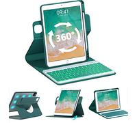 QYiiD Rétroéclairé Clavier Coque pour ipad 9eme Generation, Clavier iPad 10.2 9/8/7eme Generation, AZERTY Clavier Bluetooth sans Fil avec Coque Rotation à 360 pour iPad Air 3/iPad Pro 10.5, Vert foncé