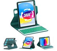 QYiiD Rétroéclairé Clavier Coque pour Nouvel iPad 10eme 2022, iPad 10 Gen 2022 Clavier, AZERTY Clavier Bluetooth sans Fil avec Coque de Protection et Porte-Crayon Rotation à 360, Vert foncé