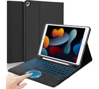 QYiiD Touchpad Clavier Coque pour iPad 10,2 2021/2020/2019(iPad 9e/8e/7e Génération), iPad Air 3 et iPad Pro 10,5, Rétroéclairé Clavier sans Fil AZERTY Français, Housse avec Pen Holder Clavier, Noir