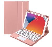 QYiiD TouchPad Étui avec clavier pour iPad Pro 12,9" 2021-5{^>e<^} génération/2020-4{^>e<^} génération/2018-3e génération, étui folio couleur clé mignonne avec porte-crayon, clavier tactile magnétique amovible, rose