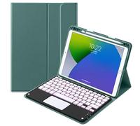 QYiiD TouchPad Étui avec clavier pour iPad Pro 12,9" 2021-5{^>e<^} génération/2020-4{^>e<^} génération/2018-3e génération, étui folio couleur clé mignonne avec porte-crayon, clavier rétroéclairé amovible magnétique, vert foncé