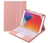 QYiiD TouchPad Étui avec clavier pour iPad Pro 12,9" 2021-5{^>e<^} génération/2020-4{^>e<^} génération/2018-3e génération, étui folio couleur clé mignonne avec porte-crayon, clavier rétroéclairé amovible magnétique, rose