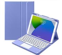 QYiiD TouchPad Étui avec clavier pour iPad Pro 12,9" 2021-5{^>e<^} génération/2020-4{^>e<^} génération/2018-3e génération, étui folio couleur clé mignonne avec porte-crayon, clavier tactile magnétique amovible, violet