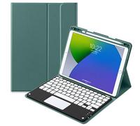QYiiD TouchPad Étui avec clavier pour iPad Pro 12,9" 2021-5{^>e<^} génération/2020-4{^>e<^} génération/2018-3e génération, étui folio couleur clé mignonne avec porte-crayon, clavier tactile magnétique amovible, vert foncé
