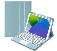 QYiiD TouchPad Étui avec clavier pour iPad Pro 12,9" 2021-5ème génération/2020-4{^>e<^} génération/2018-3e génération, étui folio couleur clé mignonne avec porte-crayon, clavier tactile magnétique amovible, bleu