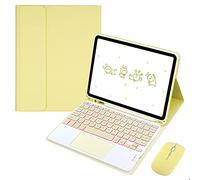 QYiiD TouchPad Étui clavier pour iPad Air 5e 2022/Air 4e génération 11" 2020/iPad Pro 11" 2021/2020/2018, clavier magnétique amovible + souris et support fin avec porte-crayon, jaune