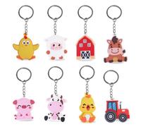 QYJMLH Hème de la ferme Porte-clés,8PCS Cartoon Keychain Farm accessoires sac d'école pendentif avec porte - clés,ferme animal pendentif artisanat bricolage décors PVC