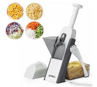 QYKIC Mandoline de Cuisine Manuelle 5 in 1 Multifonction Tous Coupe Légumes Lame en acier inoxydable, Julienne, Cubes, Fcoupe Patate Frite carotte, tomate (gris)