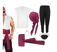Qyljeiwred Costume de pirate pour homme - Tenue de costumade médiévale de la Renaissance - Accessoires d'Halloween et de cosplay de la Renaissance pour adultes, théâtre, père, bal masqué, festival