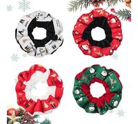 Qyljeiwred Lot de 4 chouchous à cheveux, motif Père Noël, élan, arbre de Noël, queue de cheval, accessoires de vacances, chouchou mignon pour amis et