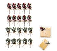 QYLJZB 20Pcs Baies Artificielles Tiges Branches De Pin, Branches De Noël avec Berry Pine Holly Stem pour Les couronnes de Noël Les Mariages Les Vacances