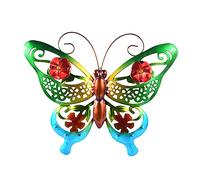 QYLJZB Décoration murale en métal - Papillon en fer et verre - Décoration de jardin à suspendre - Style pastoral - Pour cour, balcon, terrasse, chambre à coucher, maison - Vert