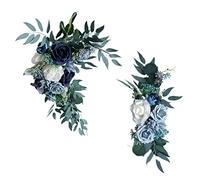 QYLJZB Lot de 2 arches de mariage artificielles - Roses marguerites - Arrangement floral pour décoration de cérémonie, réception - Bleu 65x40cm/25.6x15.7inch