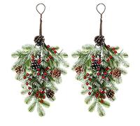 QYLJZB Lot de 2 guirlandes de Noël artificielles de 45,7 cm avec branches de pin et baies - Décorations à suspendre pour porte d'entrée de Noël