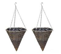 QYLJZB Lot de 2 paniers plante à suspendre coniques en rotin tissé à la main avec doublure en film plastique pour décoration murale de maison, jardin, mariage (20 cm)