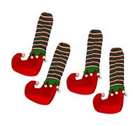 QYLJZB Lot de 4 housses antidérapantes pour pieds de chaise de Noël, motif lutin de Noël, chaussettes pour pieds de chaise de Noël, décorations de fête (rouge)