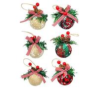 QYLJZB Lot de 6 décorations de sapin de Noël à suspendre, boules en tissu écossais avec pommes de pin, baies et verdure pour décoration de vacances