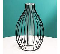 QYLJZB Vase en verre hydroponique avec support en métal en forme de lanterne pour bureau, maison, décoration de mariage, noir