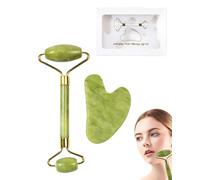 QYLNEX 2 Jade Roller Visage et Gua Sha Masseur,Outil de Massage Facial Gua Sha,Gua Sha pour le visage,le cou et le corps,Calme Et Détend La Peau, Élimine Les Poches Des Yeux,Avec coffret cadeau,Vert