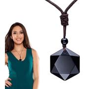 Qylzkvnth Pendentif hexagramme en obsidienne | Collier en pierre naturelle | hexagramme obsidienne noire | Véritable pendentif en de collier d'étoile d'hexagramme d'obsidienne, bijoux de collier de pier