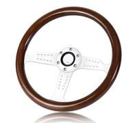 QYMOPAY Volant de Course en Bois de 14 Pouces, Volant Universel à 6 Trous avec Boutons de Klaxon et Multi-Trous pour Rallye/Sport Automobile/Simulation de Conduite