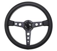QYMOPAY Volant de course universel en cuir de 35,6 cm, 6 trous, noir avec klaxon, pour MOMO Prototipo