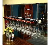 QYMYOZ Adjustable Height Wine Glass Holder - Rustic Wall Mounted Vintage Wine Bottle Rack - Ceiling Hanging Stemware - Elegant Black Finish for Home Bar & Kitchen Decor