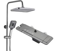QYMYOZ Ensemble de Douche thermostatique, Robinet de Douche Gris avec Affichage numérique de la température, pommeau de Douche à Effet Pluie avec douchette à Main, Comprenant u