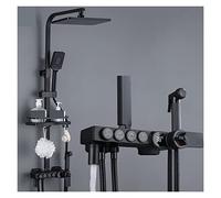 QYMYOZ Ensemble de mitigeur thermostatique de Douche, Robinet de Baignoire et de Douche Noir avec étagère de Salle de Bain, débit d'eau et Production d'électricité, Chrome Froid