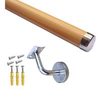 QYMYOZ Kit de Rampe d'escalier Mural à Monter soi-même, Ensemble Complet de rampes avec Supports argentés, escalier intérieur et extérieur Couleur Bois 1,5 m (5 pi)