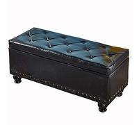 QYMYOZ Tabouret d'entrée avec Banc à Chaussures et Rangement Multifonctionnel, Assise rembourrée en PU, en Bois Massif, Grande capacité de Rangement, 60-120 cm, Noir, 120 cm