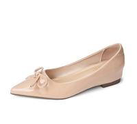 Qynthra Ballerines Style Français Bout Pointu Nude Cuir Verni Slip on avec Noeud pour Travail Casual Quotidien (Talon Compensé Caché),Nude,38 EU