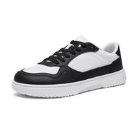 Qynthra Baskets Cuir Perforé Hommes Large Lacets Montante Basse Casual Court Respirantes Confortables Quotidien Entraînement,Blackwhite,41 EU