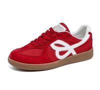 Qynthra Baskets Sportives Décontractées Coréennes pour Femmes À Lacets Bout Rond Semelle Intérieure en Mousse À Mémoire Chaussures De Sport Talon Bloc Épais,Rouge,43 EU